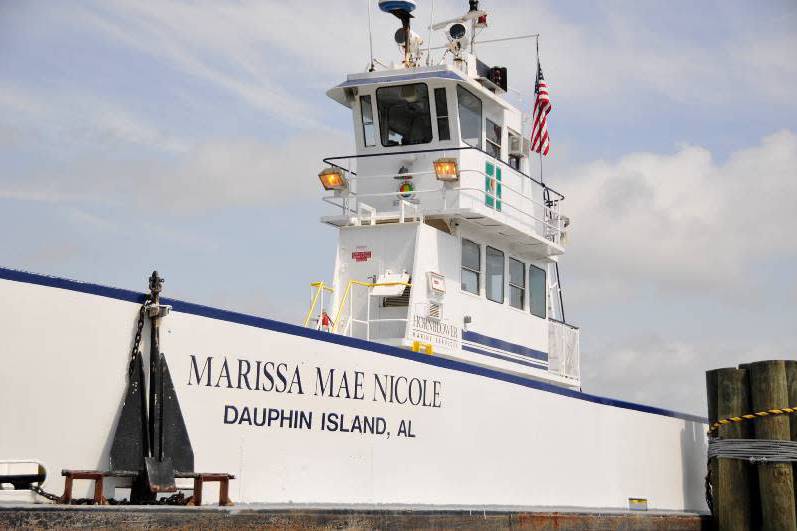 Commercial vessel Marissa Mae Nicole docked at a marina in Dauphin Island, Alabama.